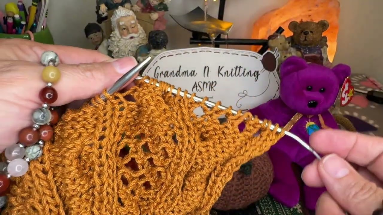 ASMR🧶Cozy Knitting meditation,Soft sounds of needles & water💦Openwork pattern💞Daily affirmation 
