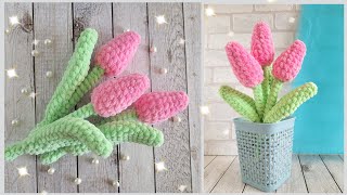 🌷Тюльпан Из Плюшевой Пряжи Вязаный Крючком🌷Crochet Tulip🌷 Gehäkelte Tulpen