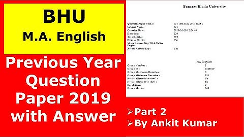 BHU MA English | Previous Year Question Paper With Answer | 2019 | Part 2 | Ankit Edutainment