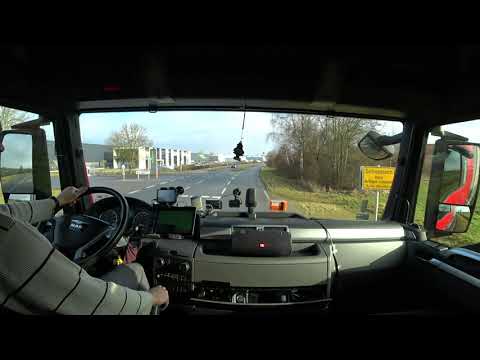 POV Driving MAN TGX 18.440 with a manual gearbox. Germany. 27.01.2020