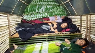 pouring rain  sleeping in a warm bamboo cabin camping in the rain forest