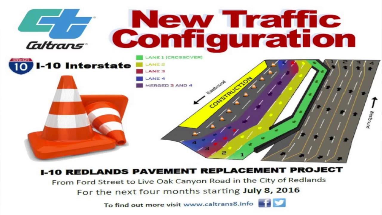 ATTENTION: I-10 REDLANDS NEW TRAFFIC CONFIGURATION (JULY 8, 2016)