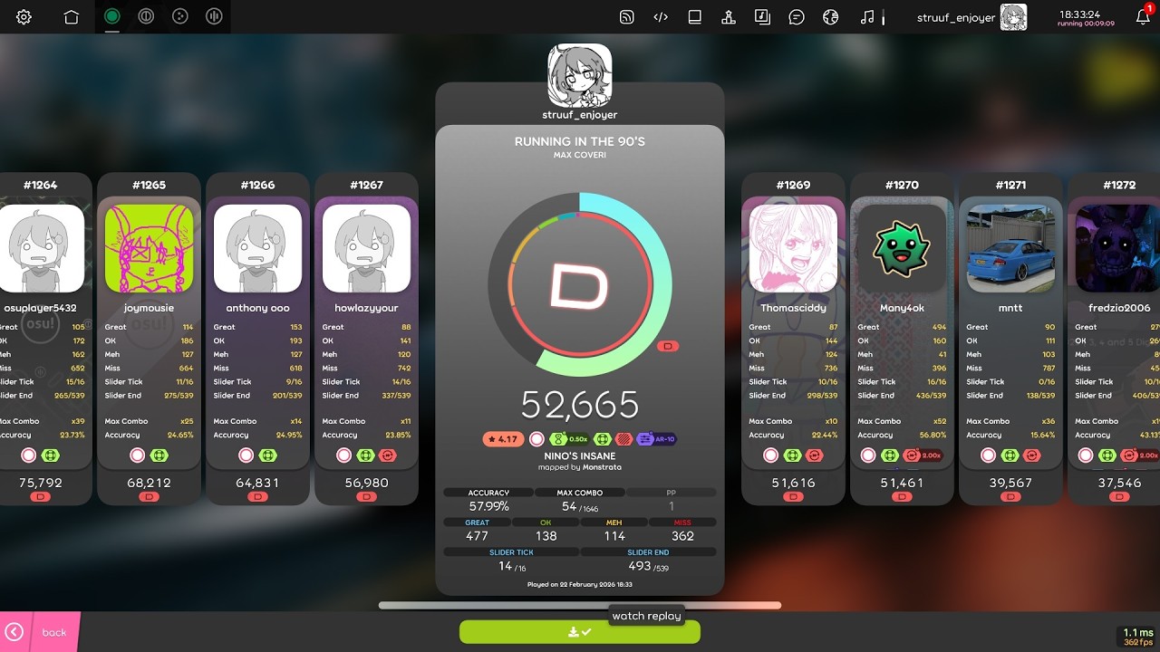 (s2) day 50 of playing the osu! daily challenge at -35AR till i get better at reading it