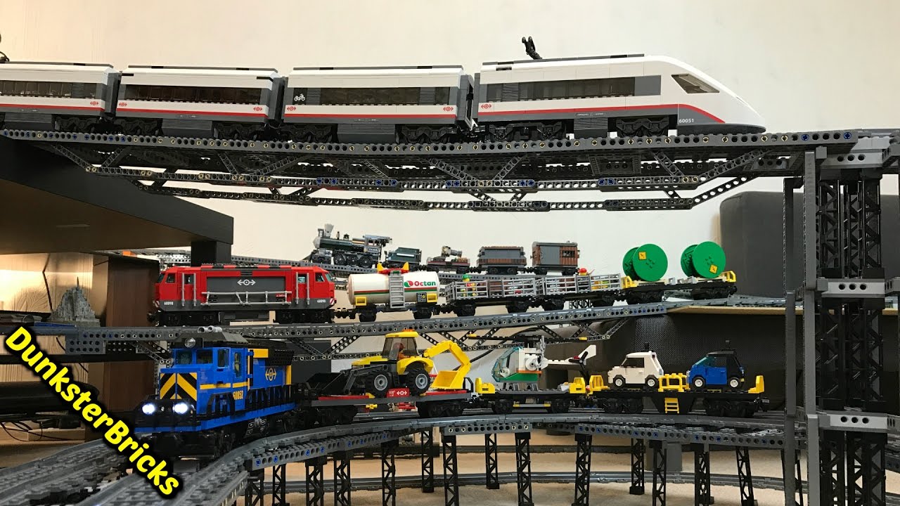 LEGO Train Track Setup #7! 8 Bridges, 3 Levels! Cargo, Passenger and Steam  Trains! 