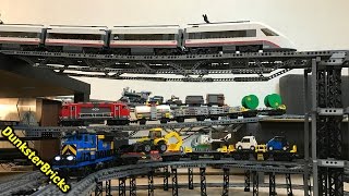 LEGO Train Track Setup #7!  8 Bridges, 3 Levels!  Cargo, Passenger and Steam Trains!