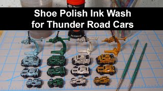 Using black shoe polish as an ink wash for Thunder Road Vendetta cars.