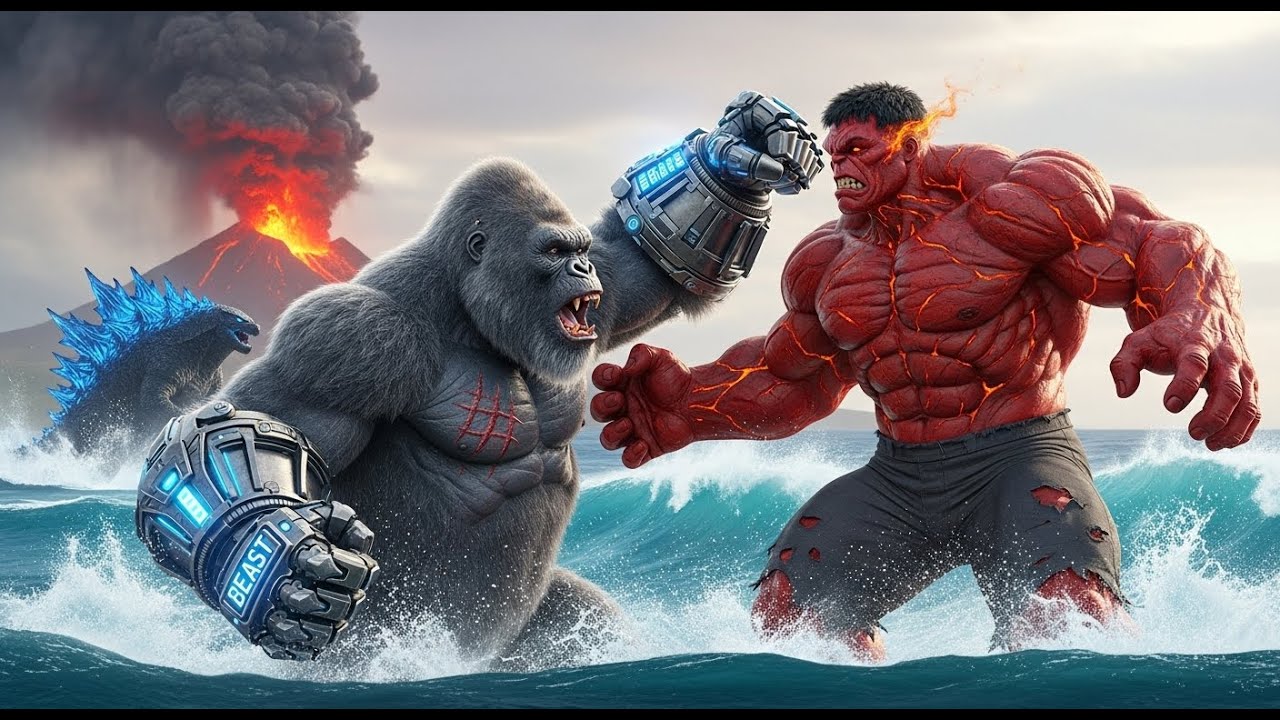 Godzilla Rescues Kong? King Kong vs Red Hulk Final Sea Battle