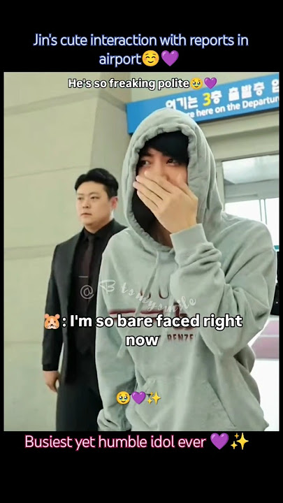 Jin's cute interaction with reports🥹💜 #jin #airport #new #bts #trending #shorts