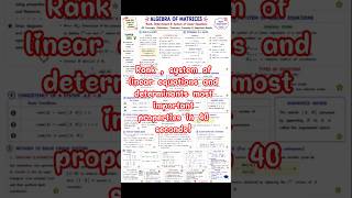 Algebra of Matrices | Rank | Determinant | System of Linear Equations #study #shorts