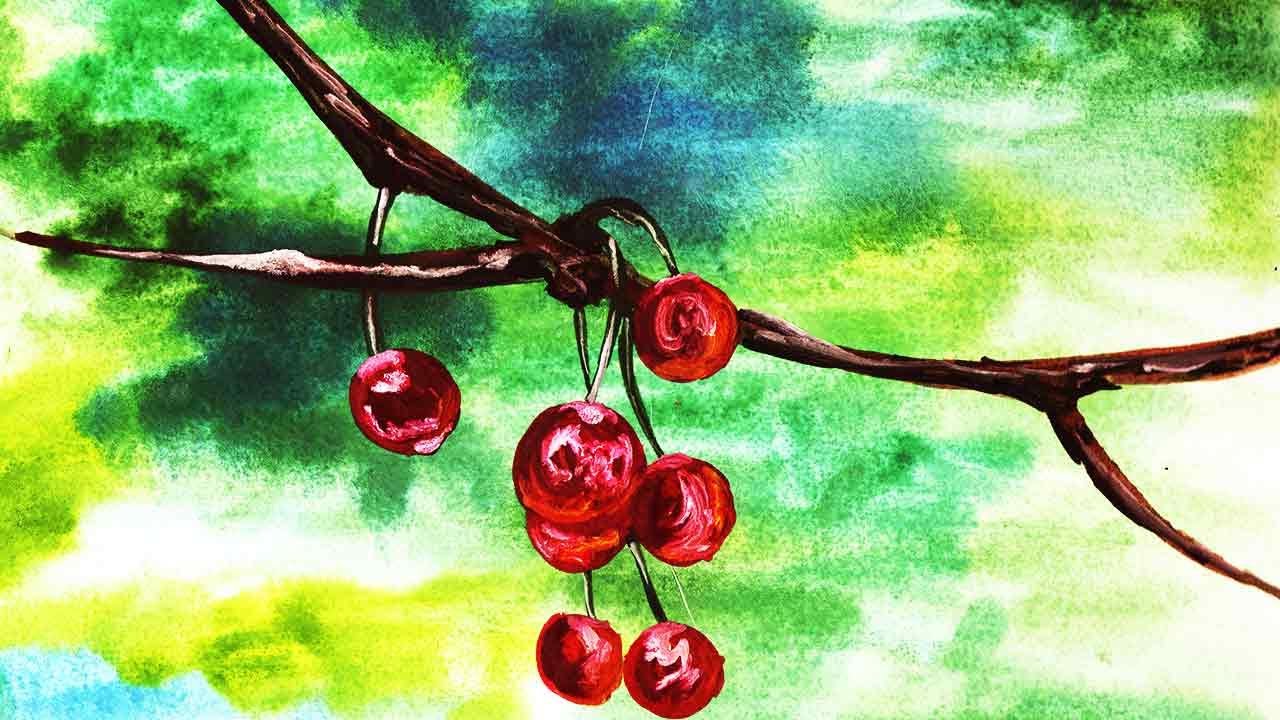 Рисунок ветка вишни для детей