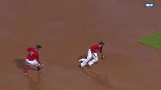BAL@BOS: Pedroia hustles to field grounder, get out