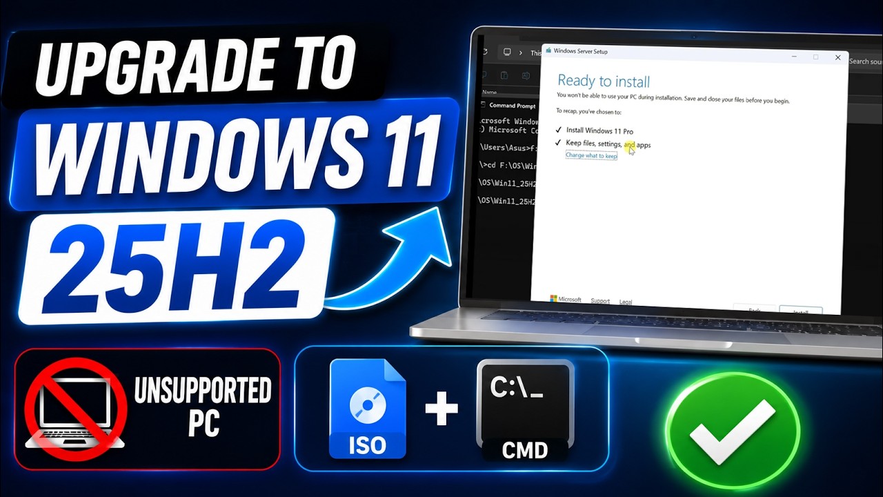 🔧 How to Upgrade to Windows 11 25H2 on Unsupported PC using ISO || No ...