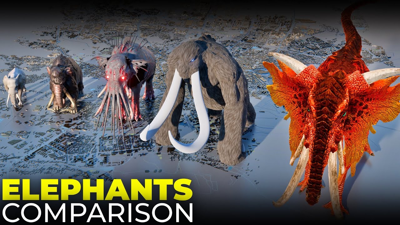 Elephants & Mammoths Size Comparison 3D | Real vs Extinct vs Fictiuonal Giants
