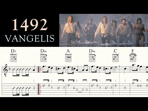 1492 CONQUEST OF PARADISE VANGELIS Guitar Lesson Chords Melody Sheet Music TAB