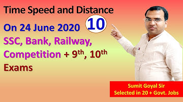 Time Speed and Distance Part 10 Video Number 1 Live Sumit Goyal Sir at 4 PM on 24 June 2020