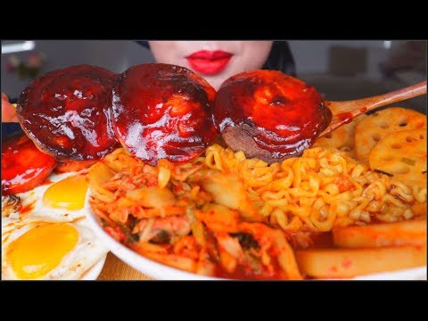 ASMR SPICY FIRE NOODLES ( STEW TYPE) | TOCINO HAM | LOTUS ROOT | KIMCHI | 咀嚼音 |  먹방 FOOD ASMR