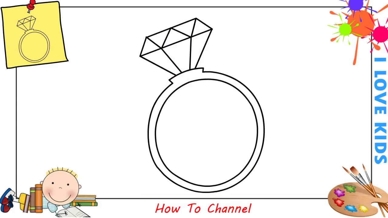 How to draw a diamond ring EASY step by step for kids