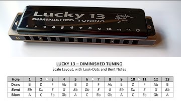 LUCKY 13 HARMONICA in DIMINSHED TUNING - All 12 Keys with 3 Breath Patterns, using Draw Bends Only!
