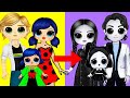 Ladybug &amp; Cat Noir Marinette &amp; Adrien LOL Dolls Into Wednesday Addams Family Paper Dolls &amp; Crafts