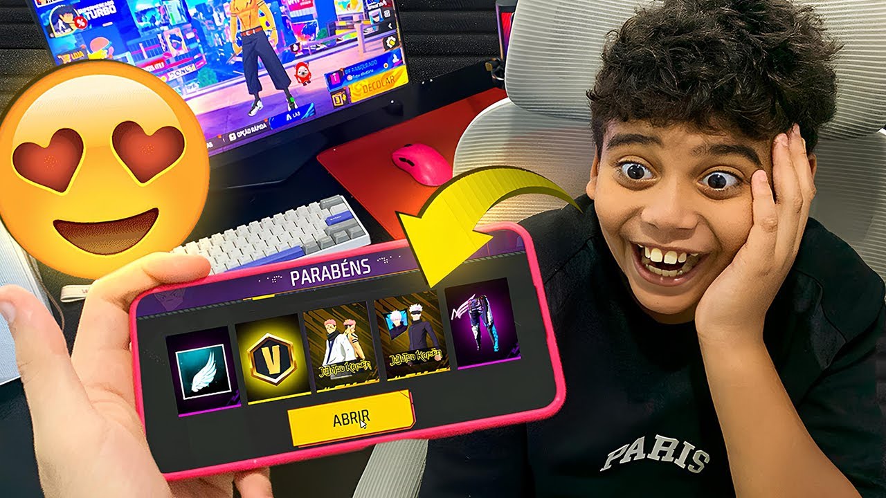 MEU IRMÃOZINHO CHOROU AO PEGAR A SKIN DO SUKUNA DE GRAÇA NO FREE FIRE!