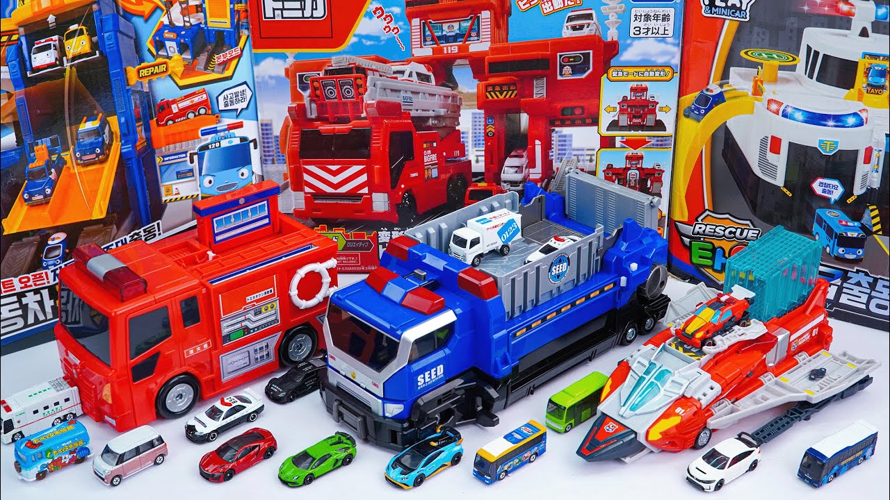 トミカ 変形基地 大集合！消防署、ガソリンスタンド、お片付けカーTomica Fire Station Police Station Set ASMR Satisfying with Unboxing
