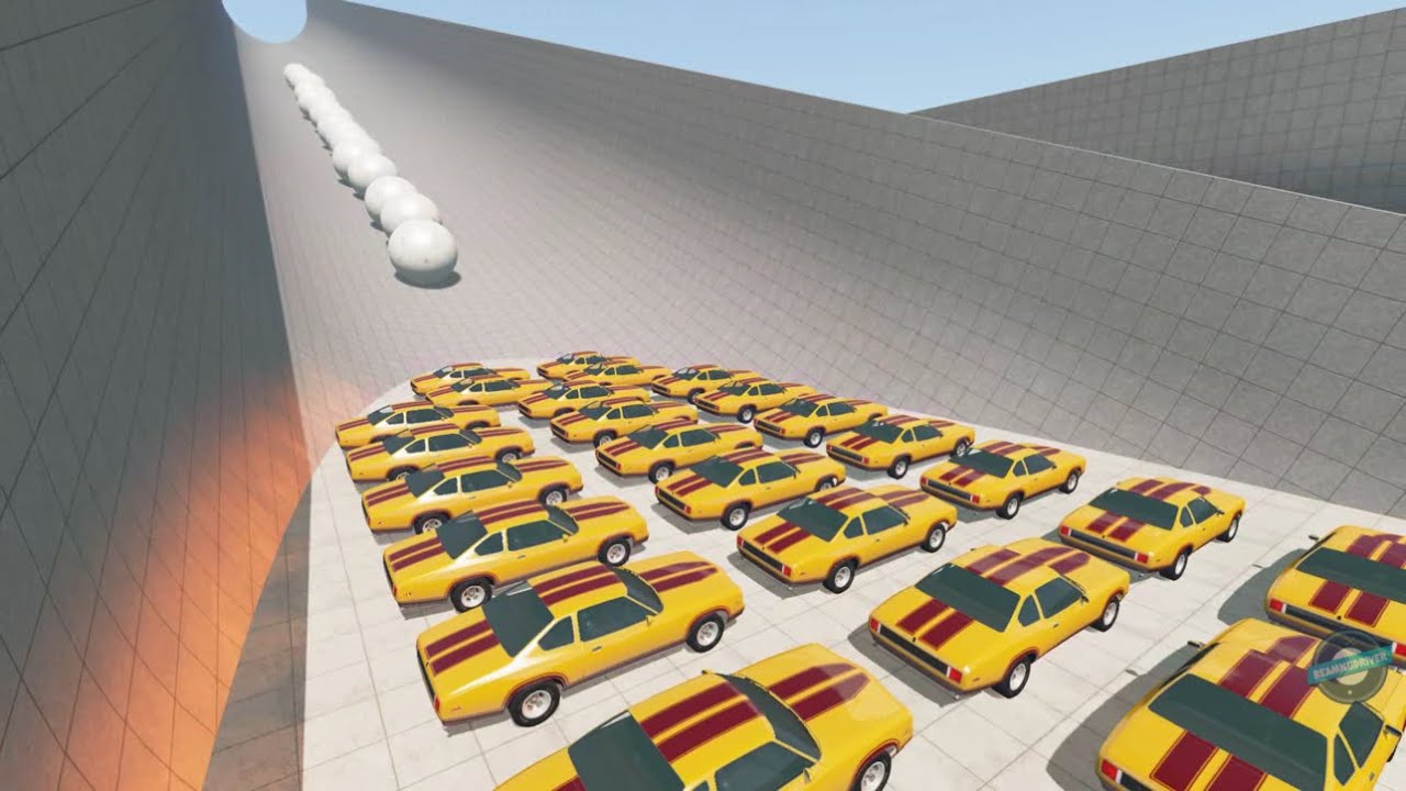 40 Cars Getting CRUSHED by Giant Stone Balls in BeamNG Drive