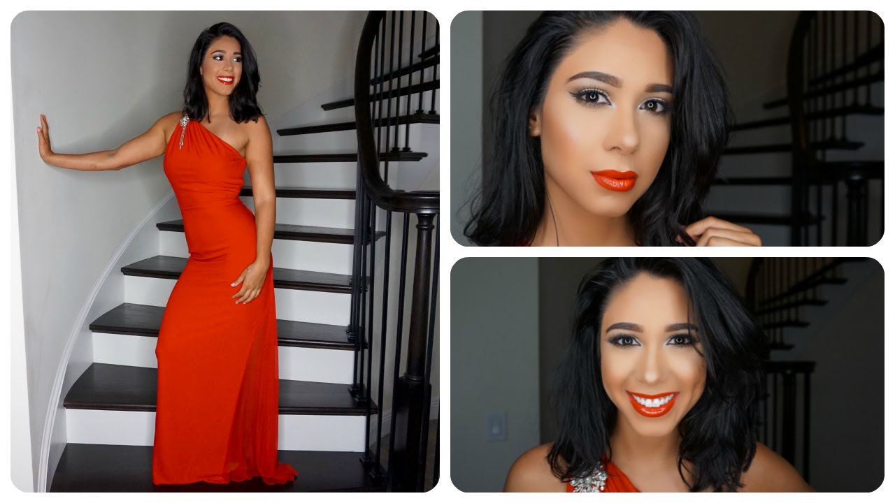 Neutral Prom Makeup Look With Red Dress