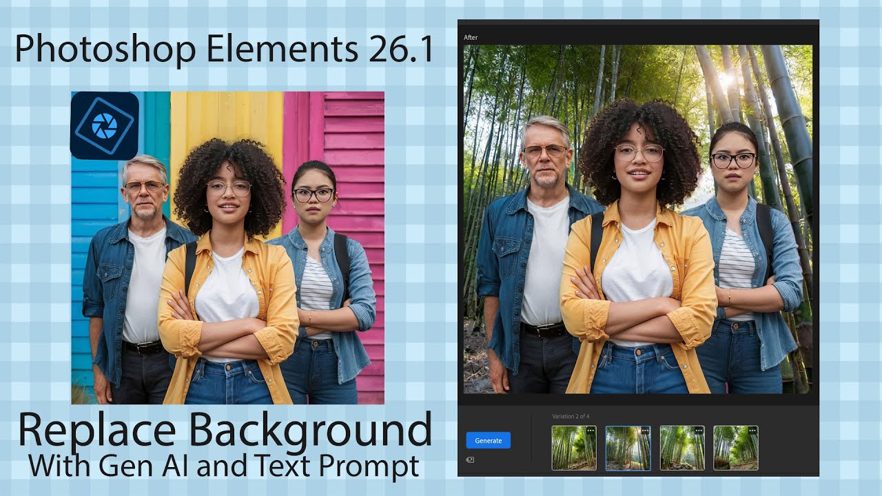 Photoshop Elements 26.1 Изменение фона с помощью ИИ