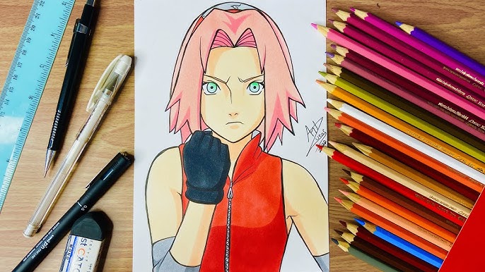 como desenhar a Sakura Haruno do anime naruto clássico passo a passo #