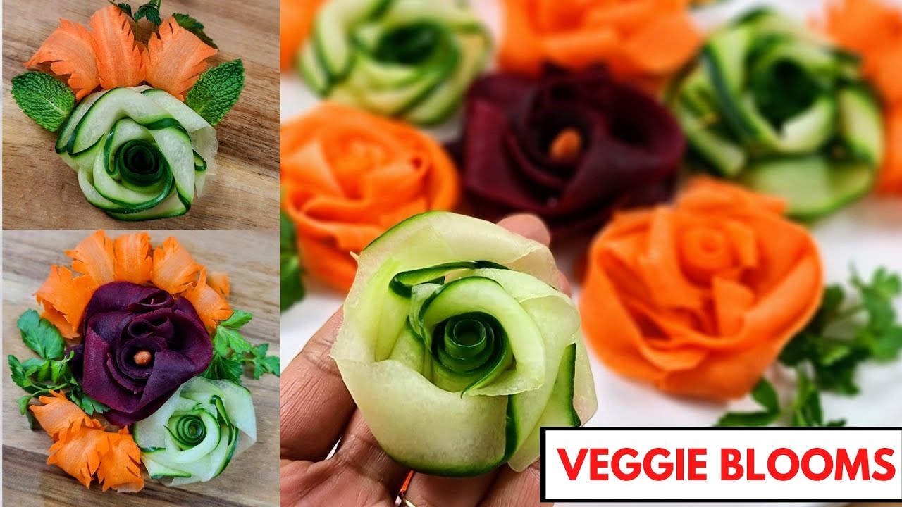 VEGGIE ROSES | Super Salad Decoration Ideas I Make Carrot, Cucumber and ...