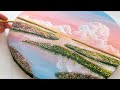 Dreamy landscape painting with fluffy clouds  acrylic pastel painting tutorial