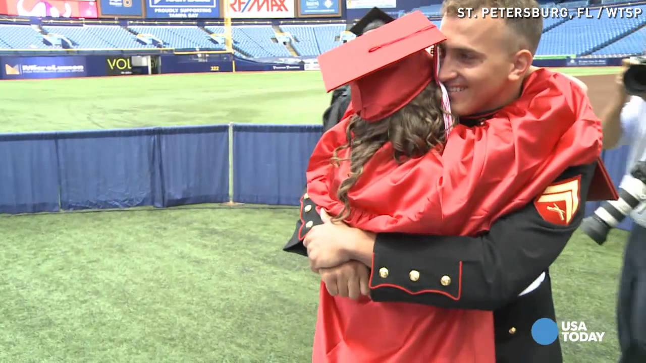 Surprise! Marine visits sister at graduation