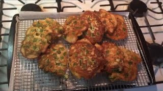 Fried Cornbread with Bacon Bits and Sliced Okra