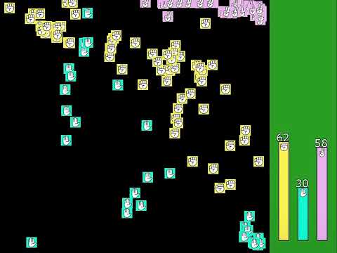 Rock Paper Scissors simulation game with hunt/evade behavior.