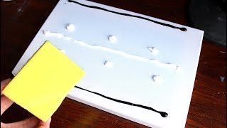 Técnica de dibujo creativo con esponja para platos - Acrílico de paisaje blanco y negro