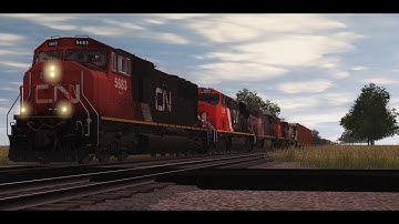 Trainz 2022, CN freight train rushes through Ontario plains
