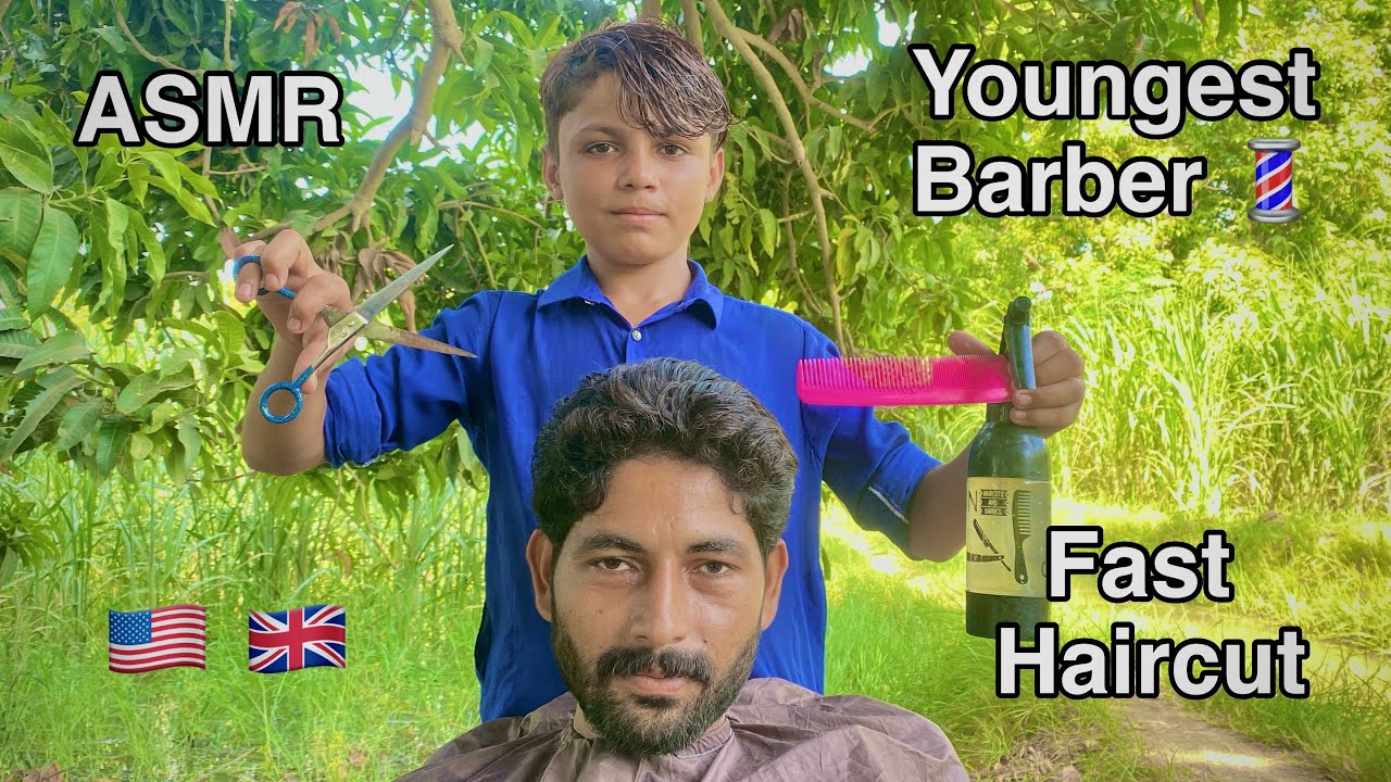 ASMR youngest Barber 💈 In the world  🌍 Fast Haircut 💇‍♂️ with Beard Haircut 