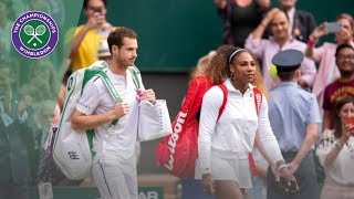 Andy Murray and Serena Williams enter Centre Court at Wimbledon 2019