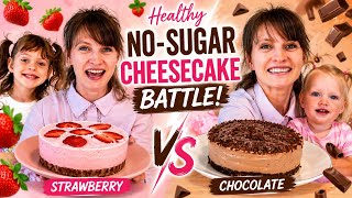 Family cooking time! 🍓🍫 Healthy No-Bake Cheesecake Battle! | Chocolate vs Strawberry