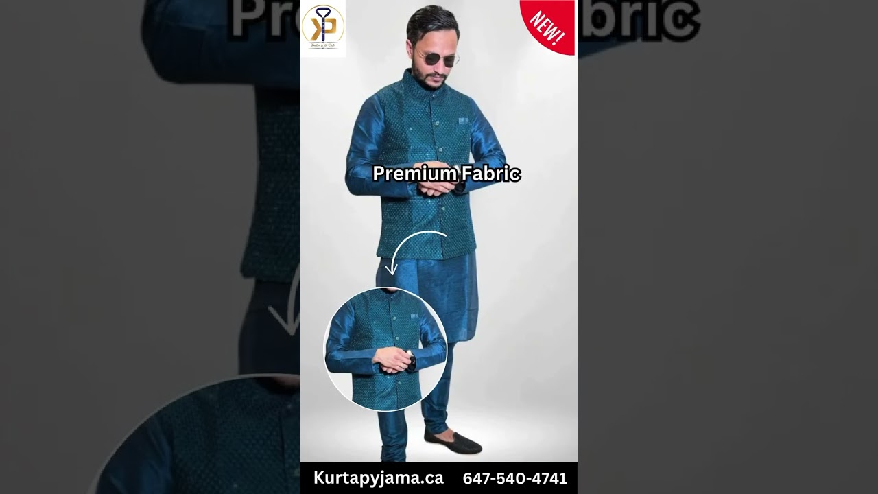 Teal Kurta Set with Teal Nehru Jackey For Men | 