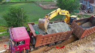 Carrying Heavy​ Incredible Activity Recovery Of Dumper Truck Stuck Helping Komatsu PC210 Excavator