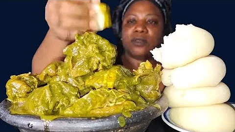 Nigeria food ASMR mukbang black soup and fufu mukbang 