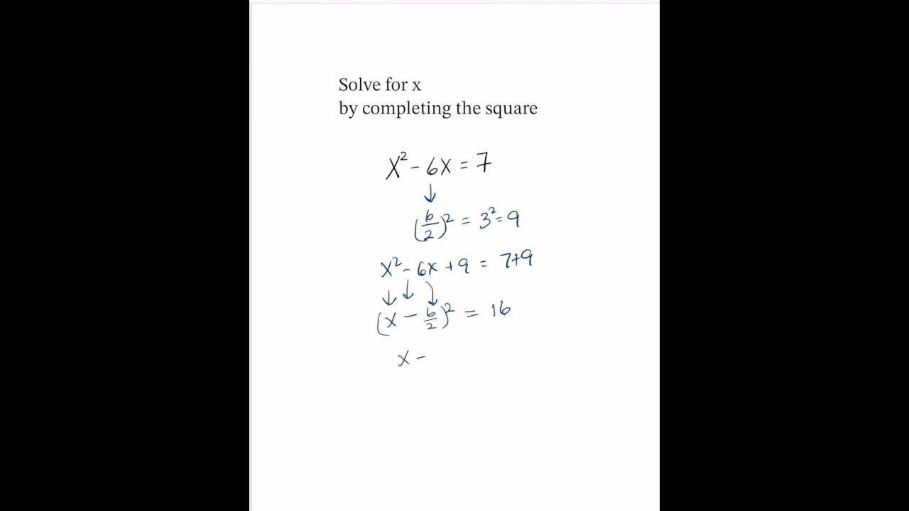 Complete The Square Algebra Solve Quadratic Equation