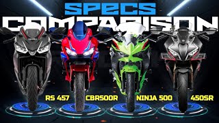 2024 Aprilia RS 457 🆚️ Honda CBR500R 🆚️ Kawasaki Ninja 500 SE 🆚️CFMoto 450SR | Specs Comparison 🔥