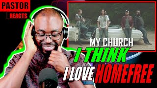 Pastor James's reaction to Home Free - My Church. I love this group.