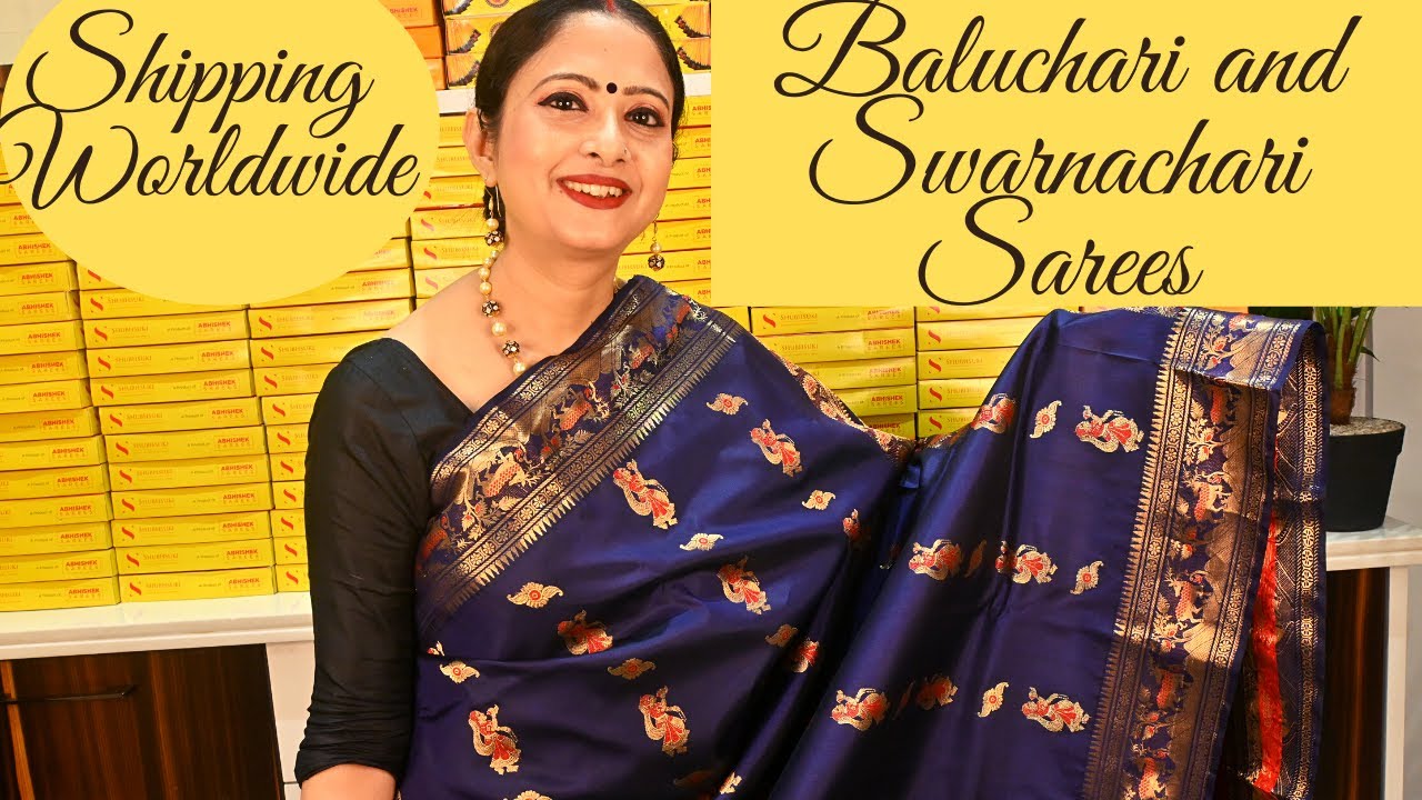 6.3 M (with Blouse Piece) Wedding Baluchari Silk Saree With Navy Blue Base