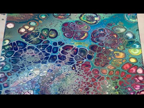 133 CIRCLE ACRYLIC POUR with GOLDEN CELLS - painting tutorial #fluidart  #acrylicpouring #painting 