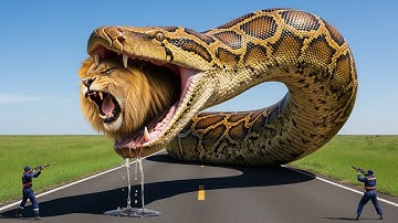Brave Heroes Save Careless Lion from Giant Python Attack After a Traffic Accident 🐍