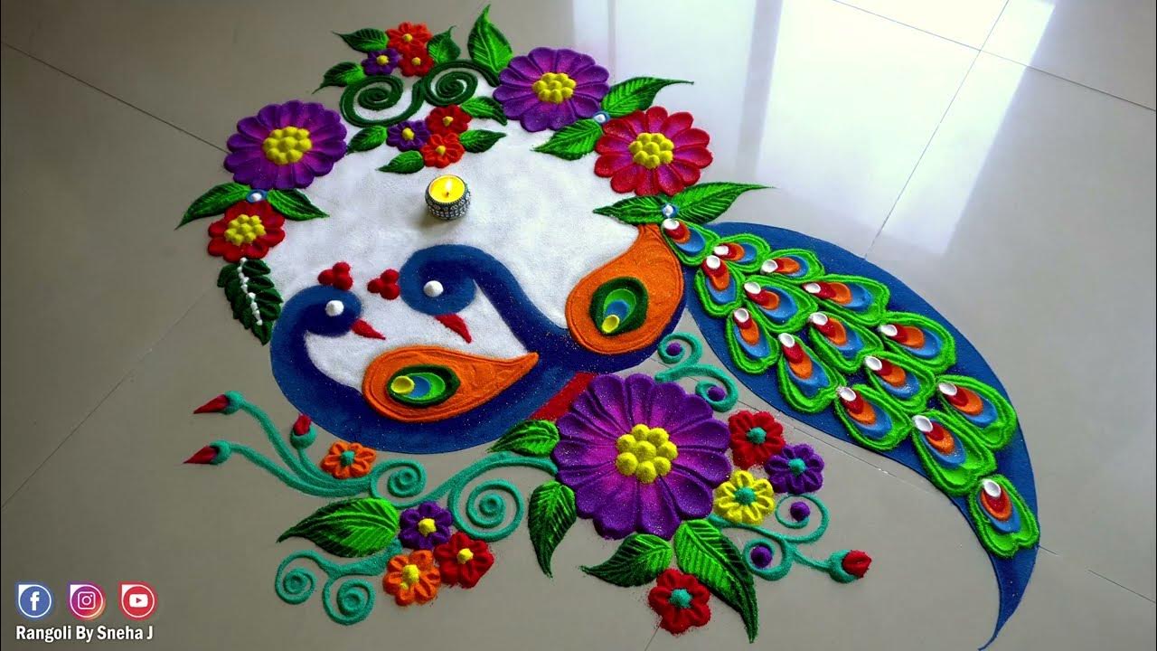 Best Peacock Rangoli Designs | Easy Rangoli Designs | Sneha J ...