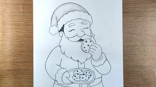 Santa claus eating cookies pencil drawing | christmas festival art screenshot 3